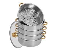 Cuiseur vapeur en acier inoxydable avec 5 étages - Capacité de 5 l - Doré et argenté - Cuiseur vapeur- Pour cuisinière à gaz, induction et électrique - 26 x 42 cm