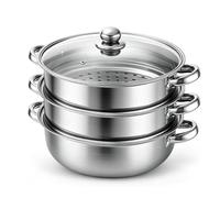 Cuiseur vapeur en acier inoxydable de 28 cm, avec couvercle en verre, set de casseroles à 3 niveaux, cuiseur vapeur, mijoteuse à induction, pour la cuisson des légumes, des fruits de mer, des soupes