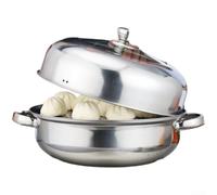 Cuiseur vapeur en acier inoxydable de 28 cm, base épaisse à double usage pour soupe et hotpot, couvercle en verre trempé, poignée ergonomique, ustensile de cuisine de style chinois