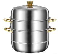 Cuiseur vapeur en acier inoxydable de 9,5 L à 3 étages compatible induction | Design à 3 niveaux, capacité totale de 9,5 L, cuisson simultanée, économie d'énergie, repas de famille