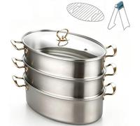 Cuiseur Vapeur en Acier Inoxydable pour Poisson - Ustensile de Cuisine Ovale Multifonction avec Grille et Mandrin - Marmite pour Cuire Le Poisson à la Vapeur et Faire Bouillir Les Soupes(Third Floor)