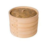 Cuiseur vapeur en bambou de 13 cm, panier vapeur à deux niveaux, comprend un couvercle en bambou et 2 paniers en bambou, idéal pour les petits pains, les boulettes, les légumes, le poisson