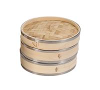 Cuiseur vapeur en bambou de 24 cm, à deux niveaux avec couvercle, idéal pour la cuisine asiatique, les petits pains, les boulettes, les légumes, le poisson