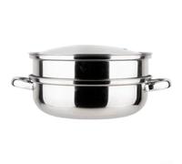 Cuiseur vapeur épais en acier inoxydable 304 avec 2 niveaux, répartition rapide de la chaleur pour gaz/électrique/induction, casserole de cuisine robuste pour une cuisson saine, argent, 30 x 30 x 19,5