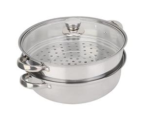 Cuiseur Vapeur Inox 2 Couches, Couscoussier Double avec Couvercle, 27 x 27 x 19,5 cm