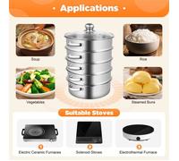 Cuiseur Vapeur Inox 5 Niveaux Ø24 cm Panier Vapeur Empilable Cuisine Saine Légumes Poisson Riz Tous Feux