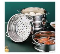Cuiseur vapeur inox Cuiseur vapeur multifonction en acier inoxydable avec grille à double oreille for aliments, cuiseur riz, panier de vidange, ustensiles cuisine(22cm)
