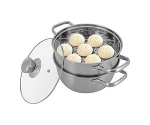 Cuiseur Vapeur Inox, Marmite Double Niveau, Cuisson Saine Rapide, Compatible Induction Gaz Ceramique, Plateau Vapeur + Soupe 2 en 1, Cuisine Maison Famille Healthy Cooking, 1.2L