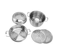 Cuiseur Vapeur Inox, Marmite Multi Couches avec Couvercle Verre Trempé, Poignées Latérales, 33 cm - Haute Efficacité Vapeur, Circulation à 360°, Compatible Tous Feux (3 niveaux)