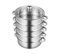 Cuiseur vapeur multifonction en acier inoxydable à 5 couches - Avec couvercle en verre - Pour cuisinières à induction, électriques et électriques (26 cm)