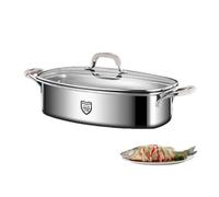 Cuiseur vapeur ovale en acier inoxydable, marmite à vapeur avec couvercle et grille, ustensile de cuisine multifonction for cuire le poisson à la vapeur et faire bouillir des soupes de fruits de mer.