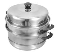 Cuiseur Vapeur pour Aliments à 3 Niveaux en Acier Inoxydable Argenté | Résistance aux Hautes Températures, Poignées Latérales Pratiques, Chauffe Uniforme, Usage la Cuisine Domestique
