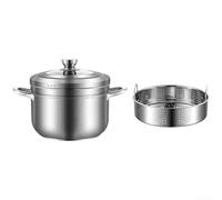 Cuiseur vapeur profond en acier inoxydable de 22 cm avec couvercle en verre, 2 couches pour raviolis, légumes, poisson, multi-usage sur toutes les cuisinières, design japonais