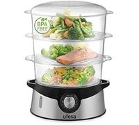 Ufesa CV4000 Cuiseur Vapeur 800W, 3 Plateaux Empilables, Capacité 9L, Minuterie de 60min, Inclus Bol de Riz de 1L, Sans BPA, Inox