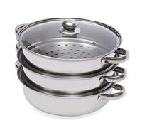 Cuiseur vapeur universel en acier inoxydable - 3 étages - Avec couvercle en verre - 32,5 x 25 cm - Pour cuisinières à gaz, à induction et halogènes