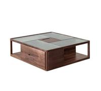 CUISGOR Table basse en noyer noir, table carrée en verre, table de rangement avec tiroir pour la maison Mesa para Centro De Sala