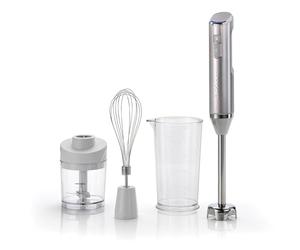 Cuisinart 3-en-1 Power Hand Blender - Fouet électrique en acier inoxydable, mélangeur à bâton et carafe sans BPA de 700 ml, mini hachoir de 250 ml - Portatif, sans fil - Chargement USB, Rechargeable