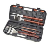 Cuisinart Ensemble d’Outils Barbecue 13 Pièces avec Manche en Bois - Accessoires BBQ en Acier Inoxydable avec Spatule, Pince, Brochettes, Porte-Maïs, Pinceaux et Étui de Rangement