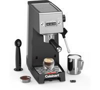 Cuisinart® Machine à Espresso Slim | Espresso, Americano, Cold Brew | Mousseur à lait intégré | 15 bars | Porte-filtre sans fond | Compacte | Mug de voyage | Réservoir 1,5L, Noir