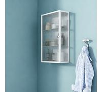 Cuisine armoire de rangement murale étroite, équipée d’une porte en verre trempé, adaptée au salon, à la chambre, à la cuisine et à la salle de bain(Off-white right,60*50*15CM/23.6*19.7*5.9IN)