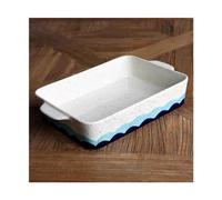 Cuisine Assiette en porcelaine céramique de couleur sous glaçure à motif vagues bleues, grand plat cuisson Double oreille, assiette vapeur, dîner multifonctionnelle for la maison Pâtisserie