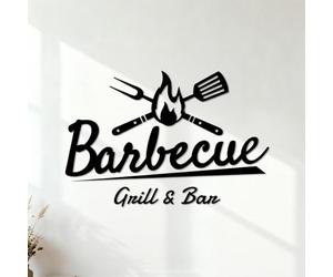 Cuisine Barbecue Cuisson Bbq Nourriture Viande Grill Bar Extérieur Peintures murales et stickers muraux en vinyle 48x71.5cm Amovible sans laisser de colle Noir