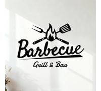 Cuisine Barbecue Cuisson Bbq Nourriture Viande Grill Bar Extérieur Stickers lettrage 64x95.4cm Installation facile Noir