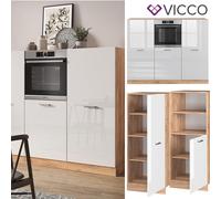 Vicco Bloc cuisine R-Line, 180 cm sans plan de travail, Blanc brillant/Chêne doré