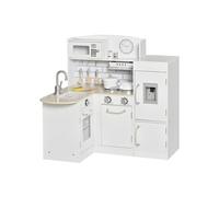HOMCOM Cuisine enfant MDF 86x64x84,5 cm – micro-ondes, hotte, évier & accessoires – Blanc