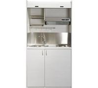 Cuisine compacte blanche 105cm avec volet roulant évier à gauche - - STUDI105-GBL - blanche - Dimensions (HxLxP) en cm : 204x105x65