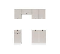 PEGANE Cuisine complète 180 cm,Ensemble de Meuble de Cuisine Coloris Blanc/uni Cachemire, Plan de Travail Non Inclus