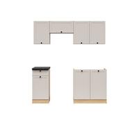 Cuisine complète 180 cm Chêne Bernstein/Uni cachemire - Plan de travail noir inclus