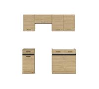 Cuisine complète 180 cm,Ensemble de meuble de cuisine coloris Chêne berstein, plan de travail non inclus