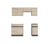 Cuisine complète 180 cm - -,Ensemble de meuble de cuisine coloris chêne Sonoma/Marron, sans plan de travail - PEGANE -