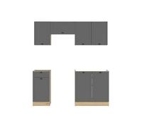 Cuisine complète 180 cm, Ensemble de meuble de cuisine coloris Gris graphite/Chêne graphite, plan de travail non inclus - -