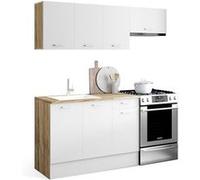 IDMarket - Cuisine complète 180 cm Subtil avec Plan de Travail 5 éléments Bois et Blanc
