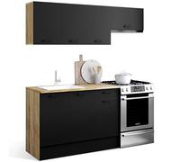 IDMarket Cuisine complète SUBTIL 180 cm avec plan de travail 5 éléments bois et noir