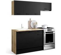 IDMarket Cuisine complète SUBTIL 180 cm avec plan de travail 5 éléments bois et noir