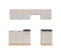Cuisine complète 240 cm - Chêne Bernstein/Cachemire - Plan de travail noir inclus