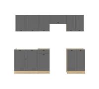 Cuisine complète 240 cm - -,Ensemble de meuble de cuisine coloris Gris graphite/Chêne graphite, plan de travail non inclus - PEGANE -