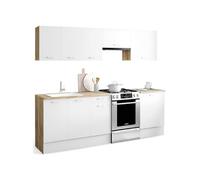 IDMarket Cuisine complète SUBTIL 240 cm 7 éléments bois et blanc avec plan de travail Blanc