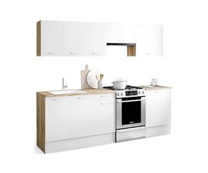 Cuisine complète 240 cm SUBTIL avec plan de travail 7 éléments bois et blanc