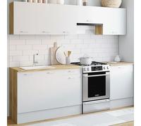 Cuisine complète 240 cm SUBTIL avec plan de travail 7 éléments bois et blanc Blanc