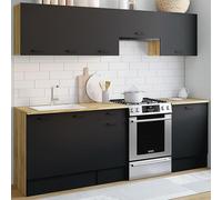 IDMarket - Cuisine complète 240 cm Subtil avec Plan de Travail 7 éléments Bois et Noir