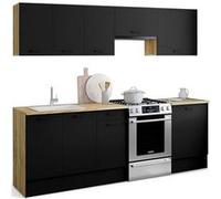 IDMarket Cuisine complète SUBTIL 240 cm – 7 éléments, plan de travail bois et noir