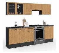 Cuisine complète 240 cm SUBTIL avec vitrine + plan de travail 7 éléments noir et façon hêtre Noir G