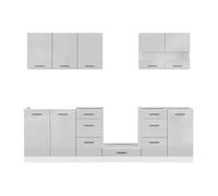 Cuisine complète 260 cm, Ensemble de meuble de cuisine coloris Blanc/Gris clair brillant, plan de travail non inclus - -