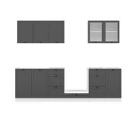 Cuisine complète 260 cm - -,Ensemble de meuble de cuisine coloris Blanc/Gris graphite, plan de travail non inclus - PEGANE -