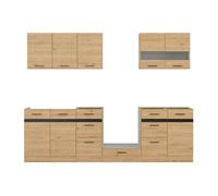 Cuisine complète 260 cm, Ensemble de meuble de cuisine coloris Gris graphite/Chêne bernstein, plan de travail non inclus - -