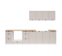 Cuisine complète 300 cm,Ensemble de meuble de cuisine coloris blanc/uni cachemire, plan de travail chêne doré inclus